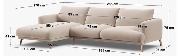 Divano angolare beige (con penisola a destra/con chaise lounge) con rivestimento in velluto Naomi – Micadoni