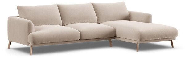 Divano angolare beige (con penisola a destra/con chaise lounge) con rivestimento in velluto Naomi – Micadoni
