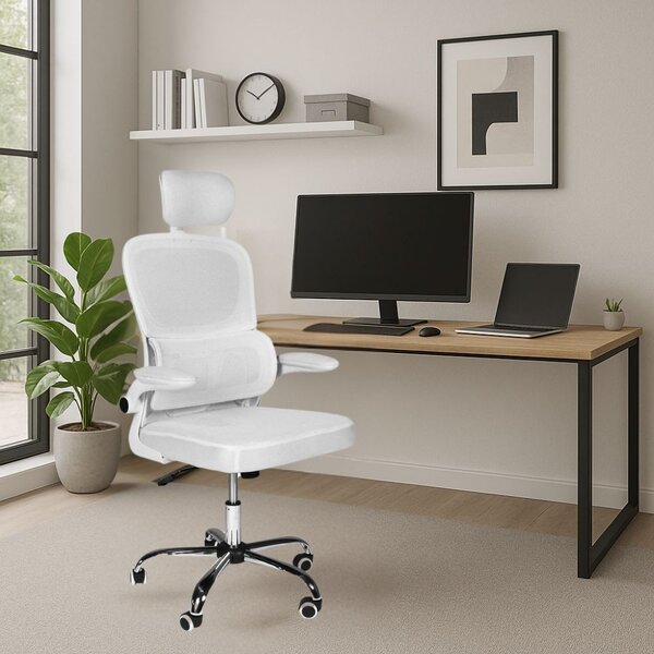 Icon Space Sedia Ergonomica con Ruote Braccioli e Poggiatesta in Tessuto colore Bianco - Vibes
