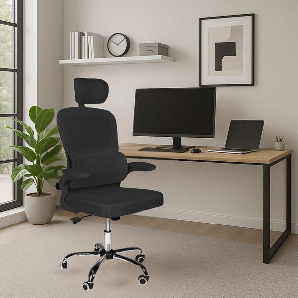 Icon Space Sedia Ergonomica con Ruote Braccioli e Poggiatesta in Tessuto colore Nero - Vibes