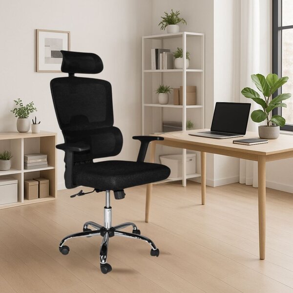Icon Space Sedia Ergonomica con Ruote Braccioli e Poggiatesta in Tessuto Mesh colore Nero - Ant