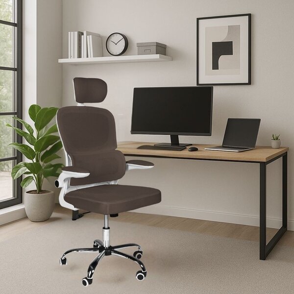 Icon Space Sedia Ergonomica con Ruote Braccioli e Poggiatesta in Tessuto colore Tortora - Vibes
