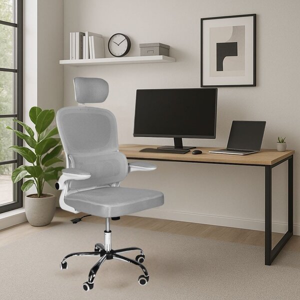 Icon Space Sedia Ergonomica con Ruote Braccioli e Poggiatesta in Tessuto colore Grigio - Vibes