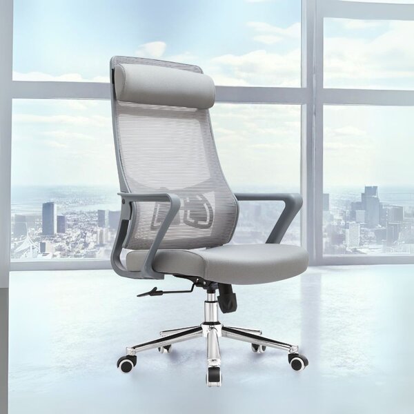 Icon Space Sedia Ergonomica con Ruote Braccioli e Poggiatesta in Tessuto Mesh colore Grigio - Pasco