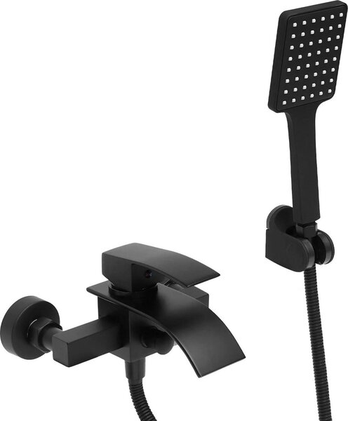 Rubinetto per vasca con doccetta - Montaggio a parete - Bocca a cascata - Uscita a 2 vie - Monocomando - Cartuccia in Vetroceramica - Filettatura da 1/2 pollice (1,27 cm) - Nero