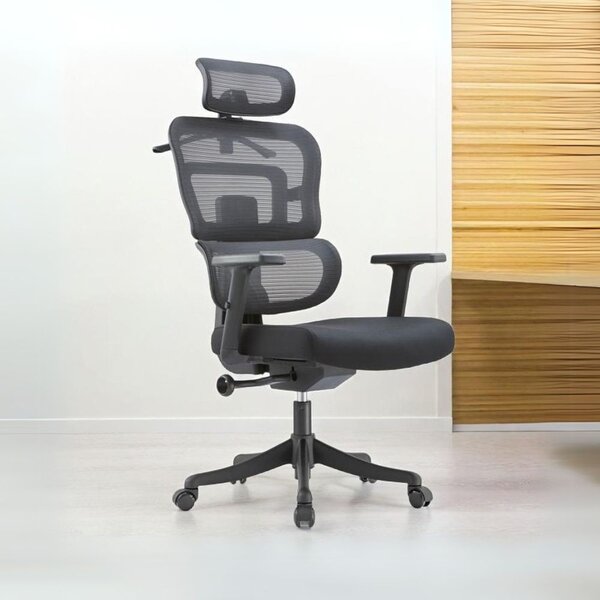 Icon Space Sedia Ergonomica con Ruote Braccioli e Poggiatesta in Tessuto Mesh colore Nero - Pumo