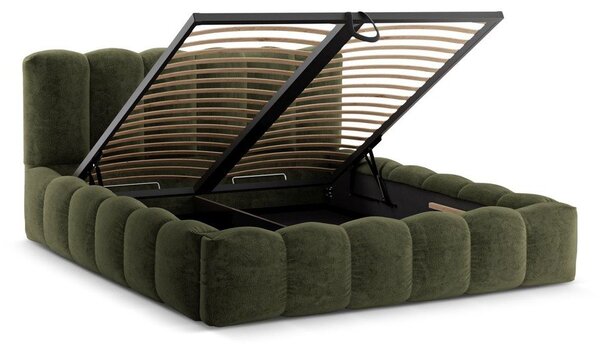 Letto matrimoniale imbottito verde con contenitore con rete inclusa 180x200 cm Lupine – Micadoni