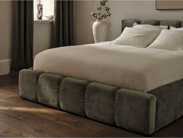 Letto matrimoniale imbottito verde con contenitore con rete inclusa 180x200 cm Lupine – Micadoni