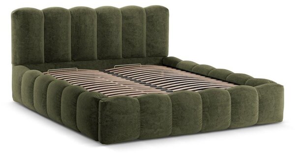 Letto matrimoniale imbottito verde con contenitore con rete inclusa 180x200 cm Lupine – Micadoni