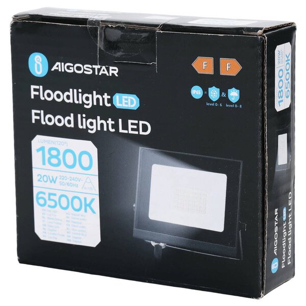 Faro proiettore Led Slim 20W Nero da esterno IP65 Bianco freddo 6500K Aigostar