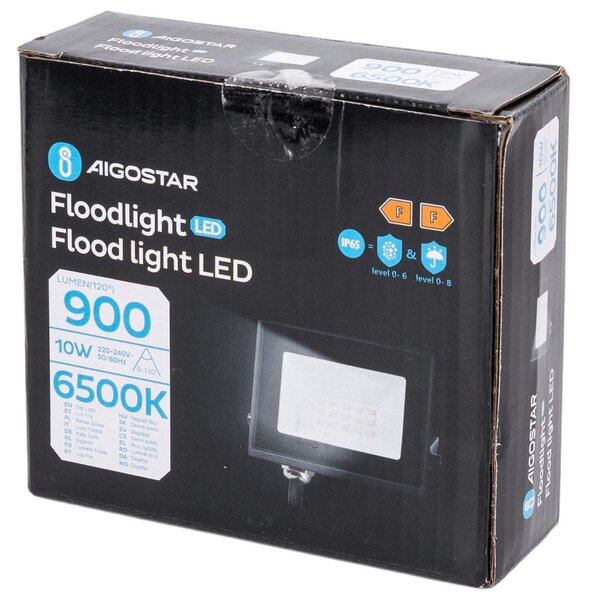 Faro proiettore Led Slim 10W Nero da esterno IP65 Bianco freddo 6500K Aigostar