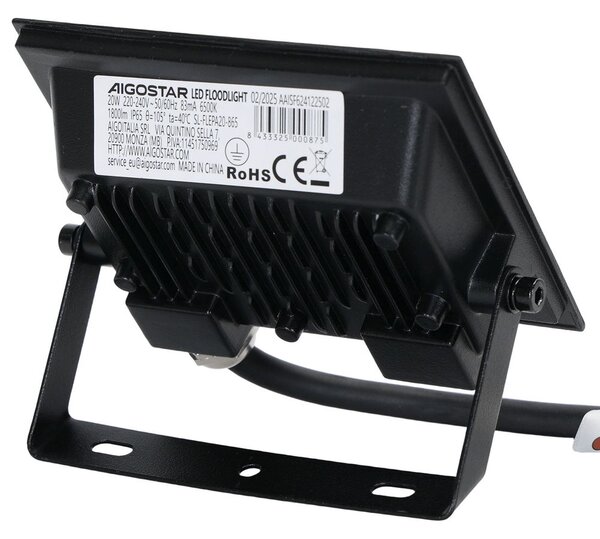 Faro proiettore Led Slim 20W Nero da esterno IP65 Bianco freddo 6500K Aigostar