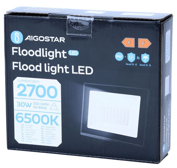 Faro proiettore Led Slim 30W Nero da esterno IP65 Bianco freddo 6500K Aigostar