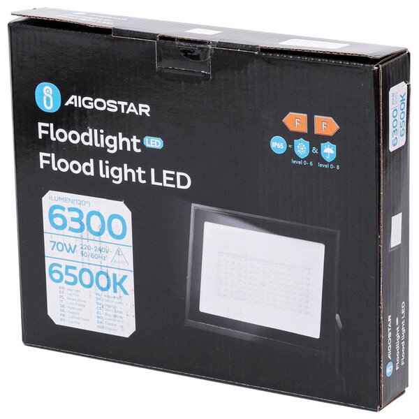 Faro proiettore Led Slim 70W Nero da esterno IP65 Bianco freddo 6500K Aigostar