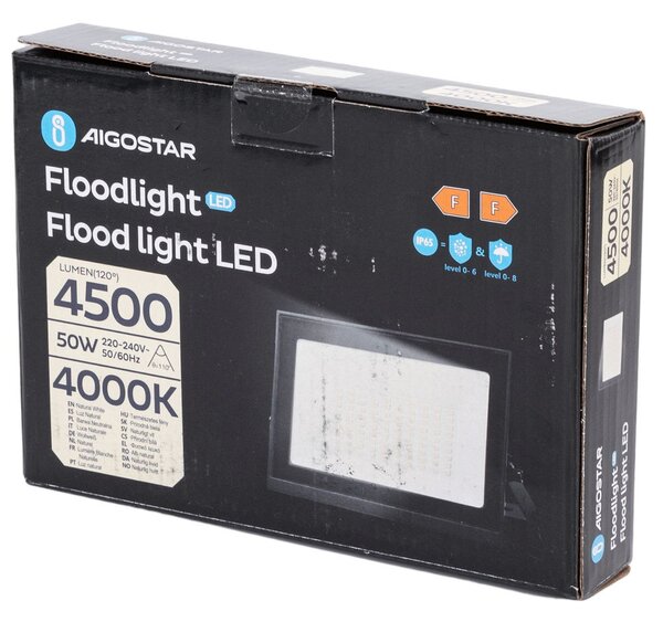 Faro proiettore Led Slim 50W Nero da esterno IP65 Bianco neutro 4000K Aigostar
