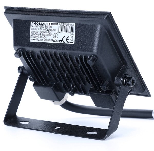 Faro proiettore Led Slim 20W Nero da esterno IP65 Bianco neutro 4000K Aigostar