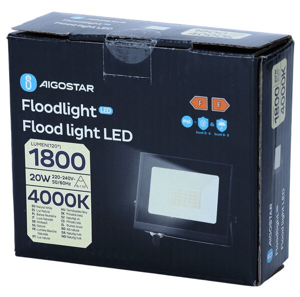 Faro proiettore Led Slim 20W Nero da esterno IP65 Bianco neutro 4000K Aigostar