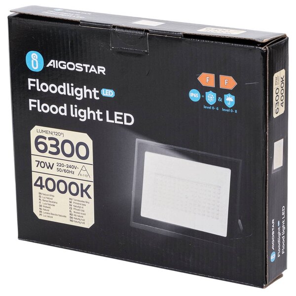 Faro proiettore Led Slim 70W Nero da esterno IP65 Bianco neutro 4000K Aigostar