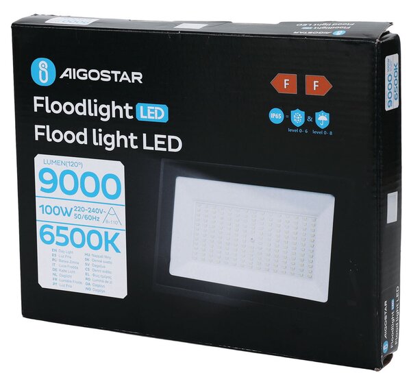 Faro proiettore Led Slim 100W Nero da esterno IP65 Bianco freddo 6500K Aigostar