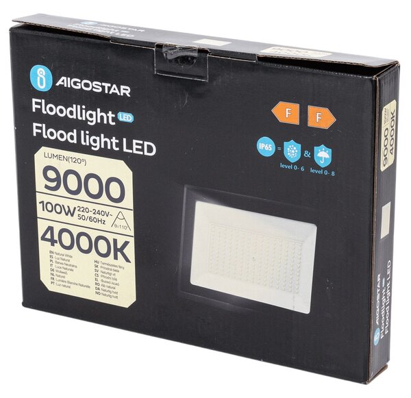 Faro proiettore Led Slim 100W Nero da esterno IP65 Bianco neutro 4000K Aigostar
