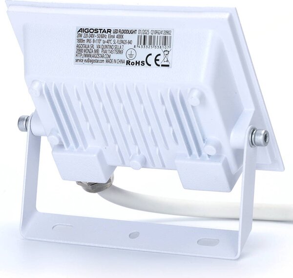 Faro proiettore Led Slim 20W Bianco da esterno IP65 Bianco neutro 4000K Aigostar