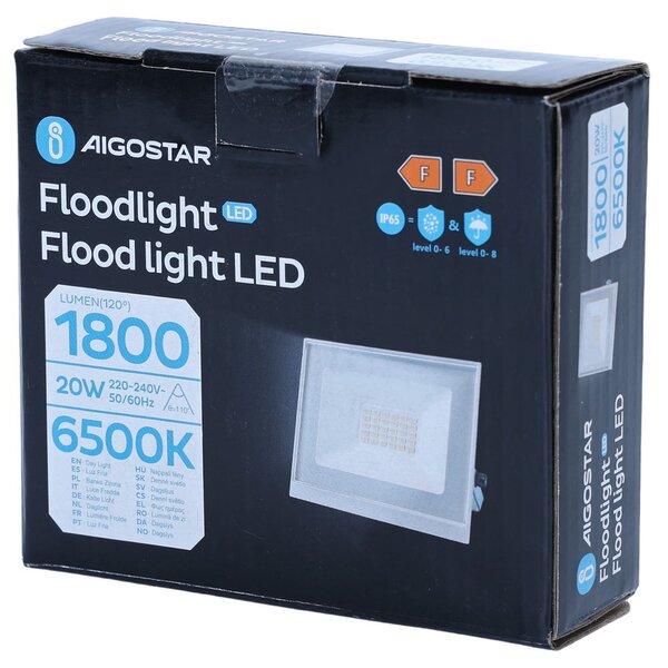 Faro proiettore Led Slim 20W Bianco da esterno IP65 Bianco freddo 6500K Aigostar