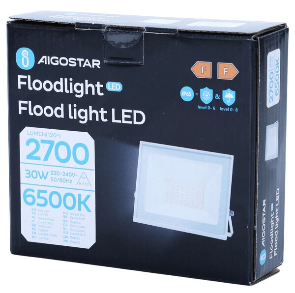 Faro proiettore Led Slim 30W Bianco da esterno IP65 Bianco freddo 6500K Aigostar