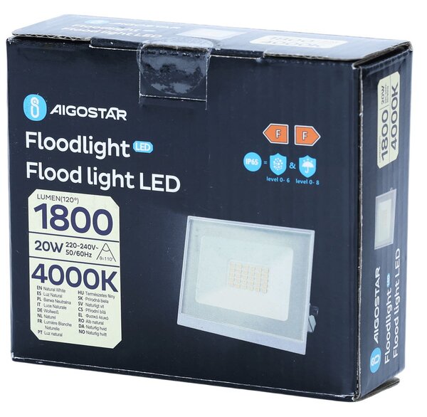 Faro proiettore Led Slim 20W Bianco da esterno IP65 Bianco neutro 4000K Aigostar