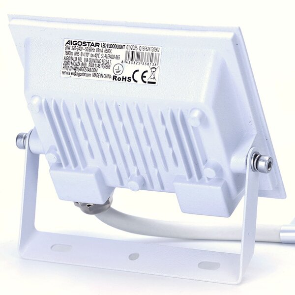 Faro proiettore Led Slim 20W Bianco da esterno IP65 Bianco freddo 6500K Aigostar