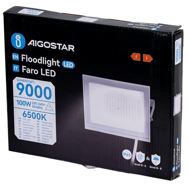 Faro proiettore Led Slim 100W Bianco da esterno IP65 Bianco freddo 6500K Aigostar