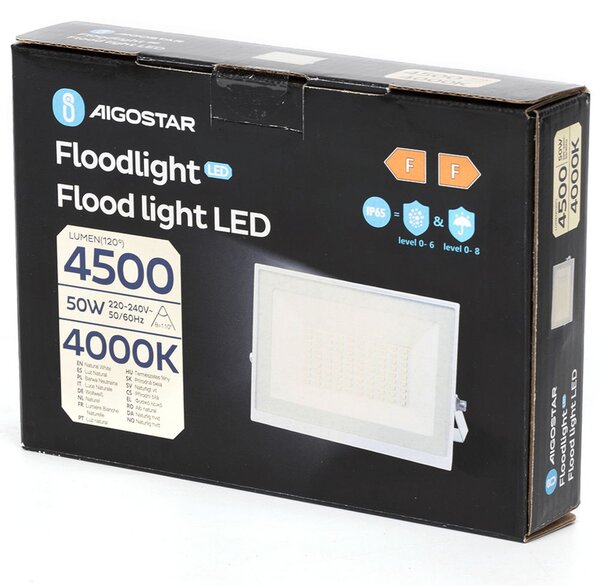 Faro proiettore Led Slim 50W Bianco da esterno IP65 Bianco neutro 4000K Aigostar
