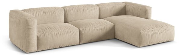 Divano angolare componibile beige (con penisola a destra/con chaise lounge) con rivestimento in velluto Martina – Micadoni