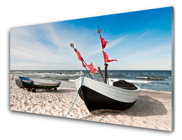 Quadro su vetro Barca Spiaggia Paesaggio 100x50 cm 2 appendini
