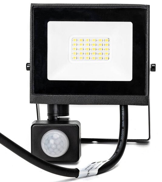 Faro proiettore Led Slim 20W Nero da esterno IP65 Bianco neutro 4000K con sensore crepuscolare e di movimento Aigostar