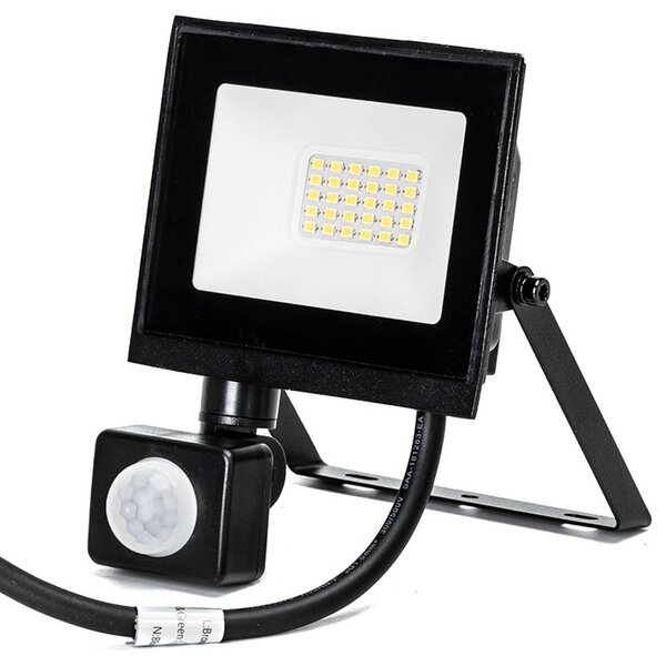 Faro proiettore Led Slim 20W Nero da esterno IP65 Bianco neutro 4000K con sensore crepuscolare e di movimento Aigostar