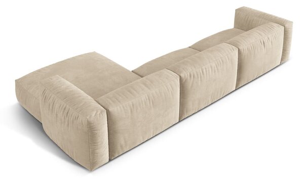 Divano angolare componibile beige (con penisola a destra/con chaise lounge) con rivestimento in velluto Martina – Micadoni