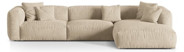 Divano angolare componibile beige (con penisola a destra/con chaise lounge) con rivestimento in velluto Martina – Micadoni