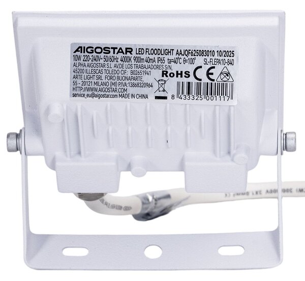 Faro proiettore Led Slim 10W Bianco da esterno IP65 Bianco neutro 4000K Aigostar