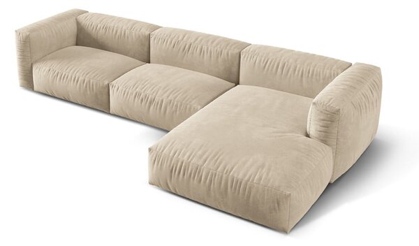 Divano angolare componibile beige (con penisola a destra/con chaise lounge) con rivestimento in velluto Martina – Micadoni