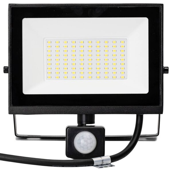 Faro proiettore Led Slim 50W Nero da esterno IP65 Bianco neutro 4000K con sensore crepuscolare e di movimento Aigostar