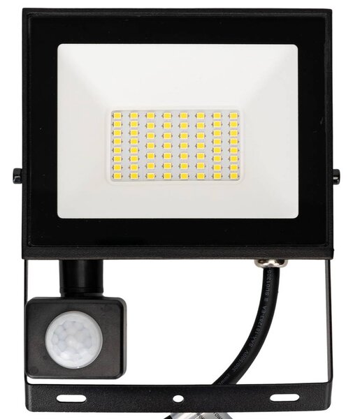 Faro proiettore Led Slim 30W Nero da esterno IP65 Bianco neutro 4000K con sensore crepuscolare e di movimento Aigostar