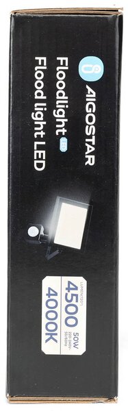 Faro proiettore Led Slim 50W Nero da esterno IP65 Bianco neutro 4000K con sensore crepuscolare e di movimento Aigostar