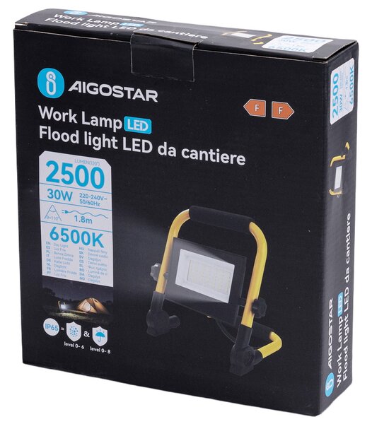 Faro Led da lavoro portatile 30W Nero e giallo IP65 Bianco freddo 6500K Aigostar