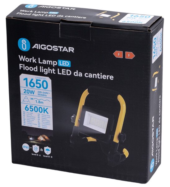 Faro Led da lavoro portatile 20W Nero e giallo IP65 Bianco freddo 6500K Aigostar