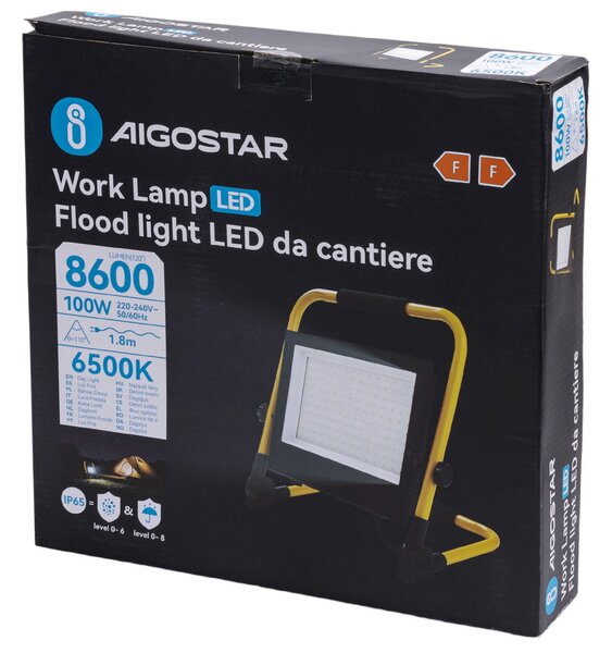 Faro Led da lavoro portatile 100W Nero e giallo IP65 Bianco freddo 6500K Aigostar