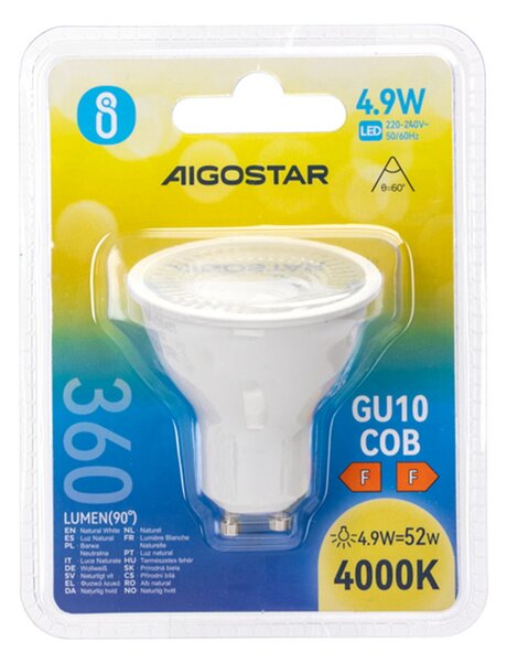 Faretto Led GU10 4,9W COB Apertura 63 gradi Bianco neutro 4000K Aigostar