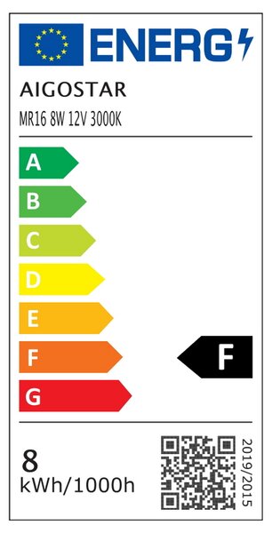 Faretto Led MR16 8W Apertura 100 gradi Bianco caldo 3000K Aigostar