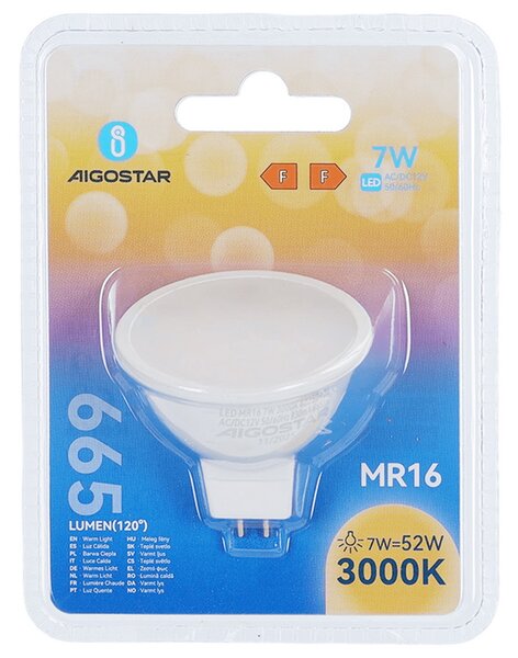 Faretto Led MR16 7W Apertura 100 gradi Bianco caldo 3000K Aigostar