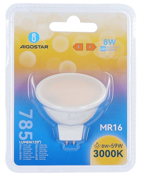 Faretto Led MR16 8W Apertura 100 gradi Bianco caldo 3000K Aigostar