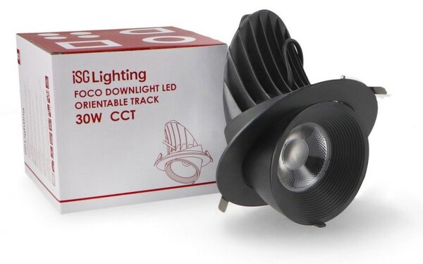 Faretto Led da incasso Track 30W Rotondo Orientabile Cornice nera Apertura 36 gradi CCT temperatura colore regolabile iSG Lighting